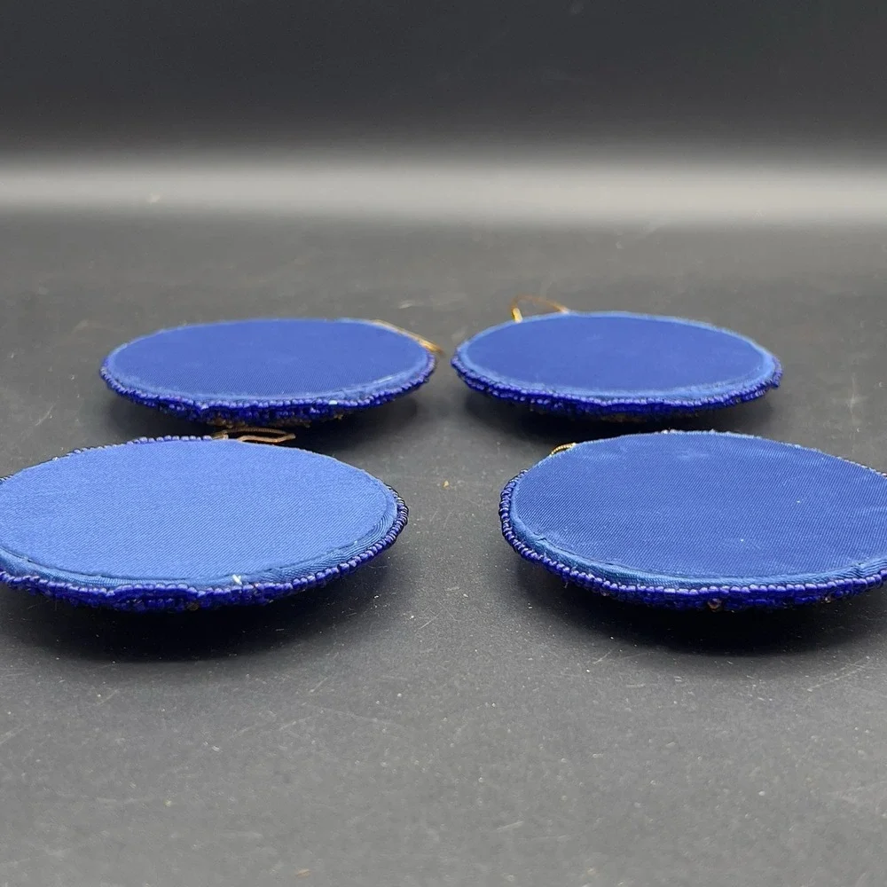 Sparkling Golden Sunflower Seed Bead Ornaments Blue Satin Fabric  3